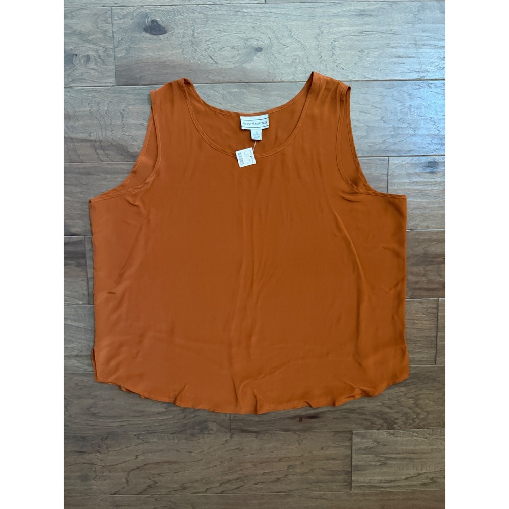 NWT August Max Woman Burnt Orange 100% Silk Tank Top Plus Size 3X Scoop Neck
